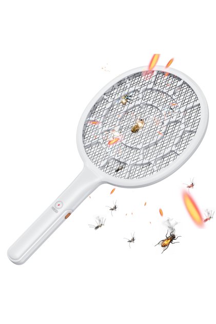 Paletă Electrică de Muște - Rachetă Insecte, Tensiune 3000V, 41 x 21 cm, Alimentare Baterii, Alb