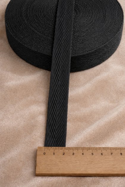 Cotton Herringbone Woven Ribbon 2 cm – Black – 10 Meters Sewing Concealing Ribbon Trim