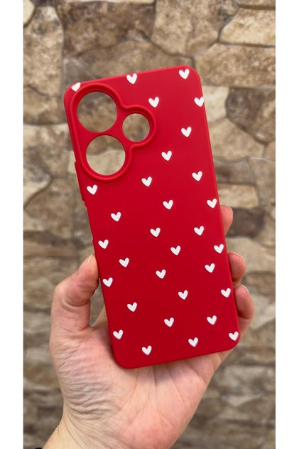 Redmi 13 4g Compatible Mini White Heart Patterned Silicone Shock Absorbing Classic Protected Rubber Case