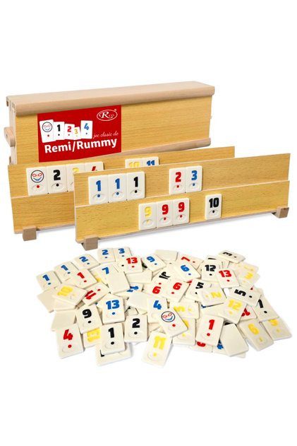Joc Remi/Rummy RCO® – Set clasic in cutie din lemn, piese din piatra (compozit), CB10