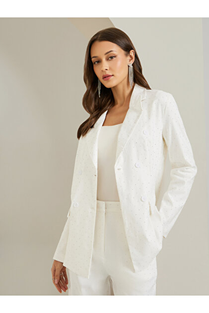 White Regular Fit Embellished Blazer