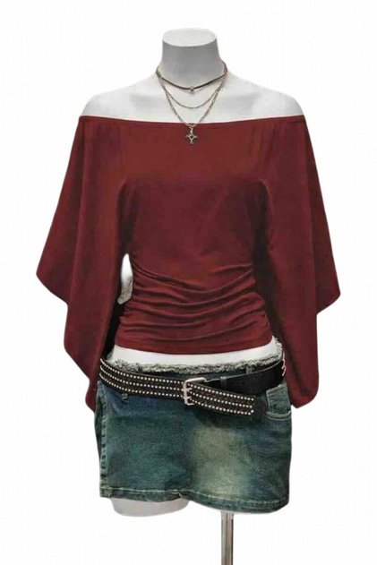 Madonna Collar Bat Sleeve Plain Gothic Blouse