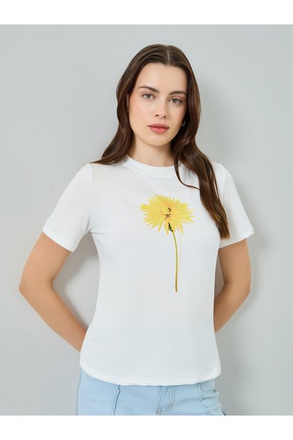 White Floral Graphic Print T-Shirt