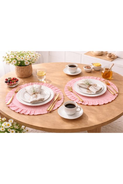 Gingham Ruffle Detail American Service Supla Set of 2