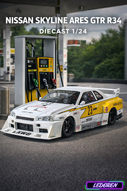 L'eDoren Beyaz Renkli Nissan Skyline GTR-R34 1/24 Diecast