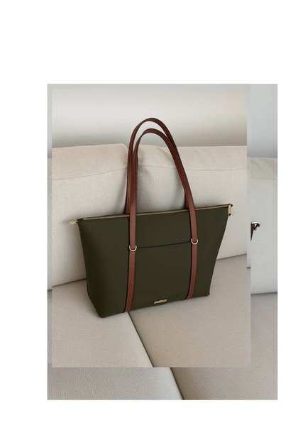 Askilari Large Khaki Women's Shoulder Bag with Ring Detail