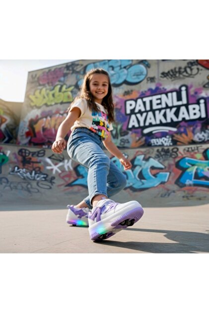JOJO KIDS kız çocuk ışıklı patenli ayakkabı on off düğmeli , oto