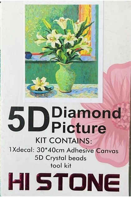 5D Diamond Bead Bonding Stone Processing Mosaic Tapestry "Vase Flower" 30X40 cm