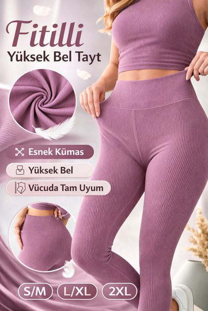 High Waist Women's Ribbed Leggings, Plum Color Women's Stretchy Sports Leggings, Women's Home Wear