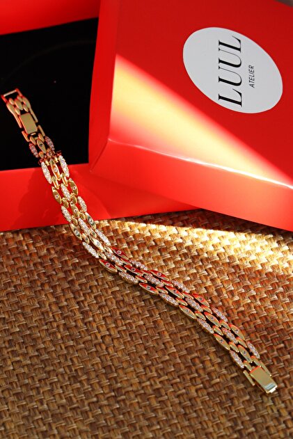 XUPING Elite 14K Gold Üç Sıralı Hasır Zincir Çelik Bileklik
