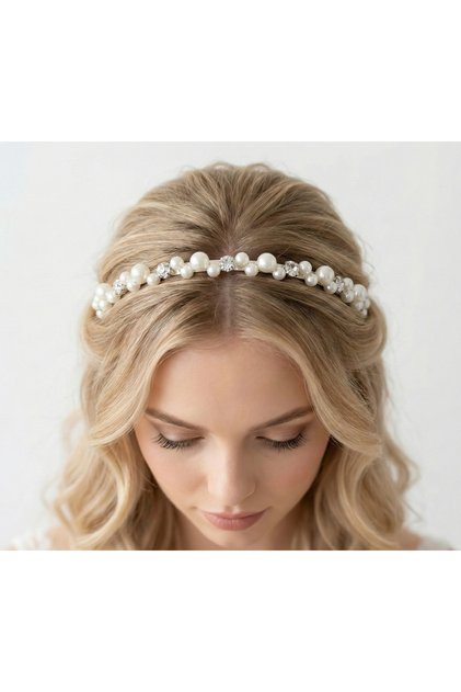 Pearl and Crystal Stone Bridal Crown Hairband
