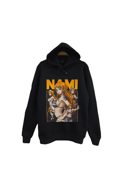 One Piece - Nami - Anime Printed Unisex 100% Cotton Black Hooded Sweatshirt