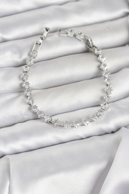 Square Zircon Stone Silver Color Brass Waterway Women's Bracelet - Ebj260220W39757