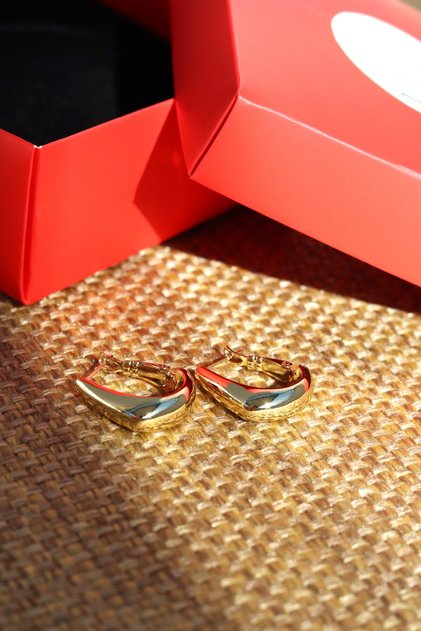 XUPING Kalın Kavisli 14K Gold Damla Çelik Küpe