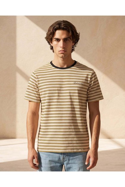 Men Beige Striped T-Shirt