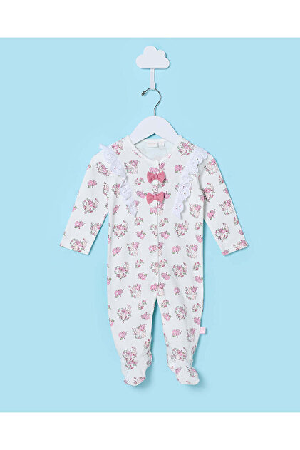 Newborn Girls Ecru Printed Sleepsuit