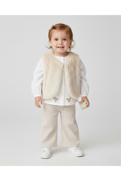 Girl's Vest, Shell Detailed Shirt, Linen Trousers 3-Piece Set / Size Options for 0-6 Years Old