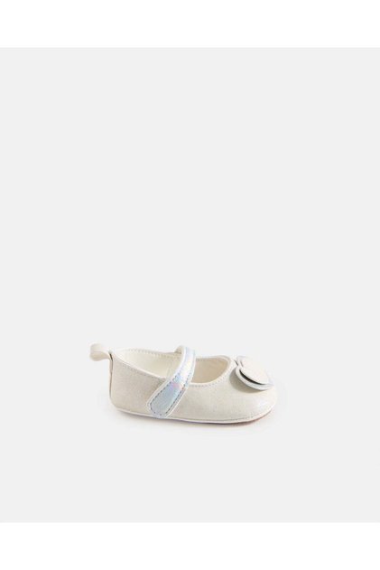Baby Silver Heart Patch Pram Shoes