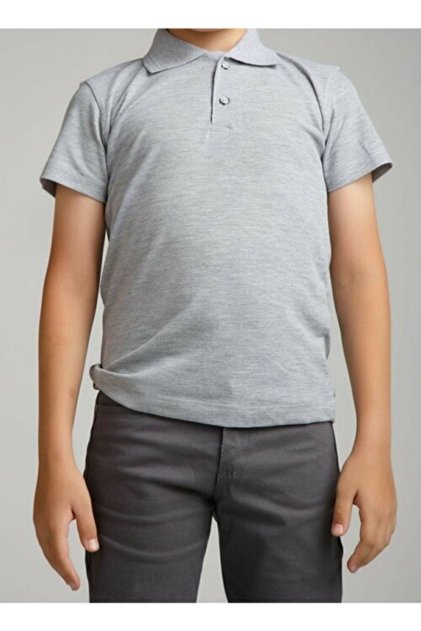 Gray Unisex Combed Cotton Polo Collar T-shirt