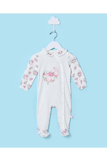 Newborn Girls Ecru Printed Sleepsuit