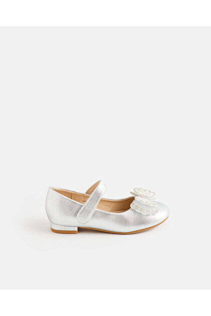 Girls Silver Bow Heel Shoes