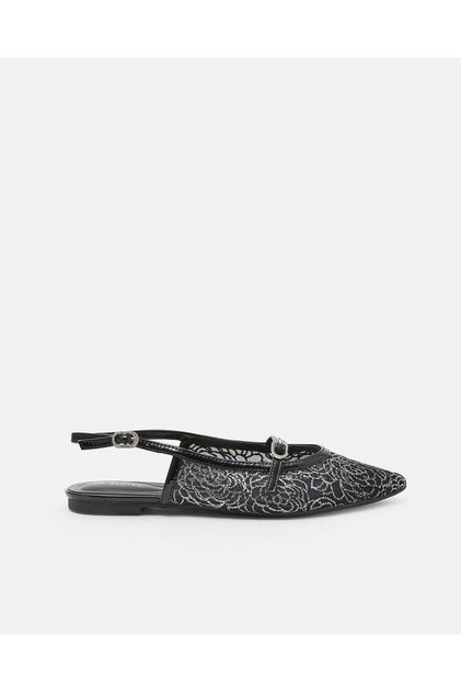 Women Black Lace Upper Mules With Small Buckle