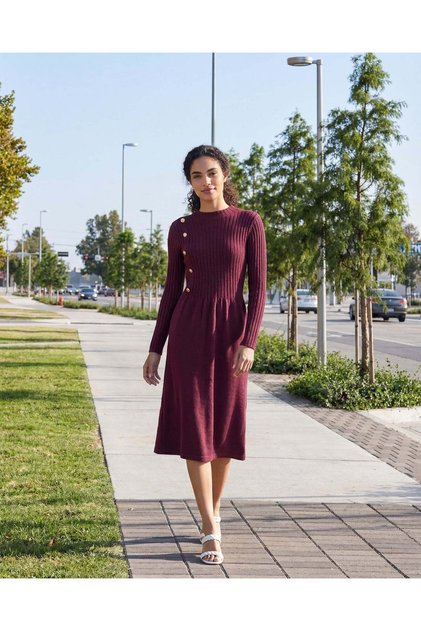 Women Purple Long Dress With Buttons