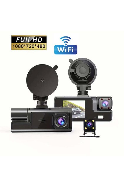 Camera Auto Tripla Vivendo® FullHD, 3 Camere Fata/Spate/Interior, Ecran 2", G-Senzor, WiFi