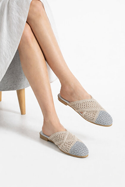 Braided Crossed Closed Women's Slippers Home and Outdoor Slippers Dowry Slippers Stc1250