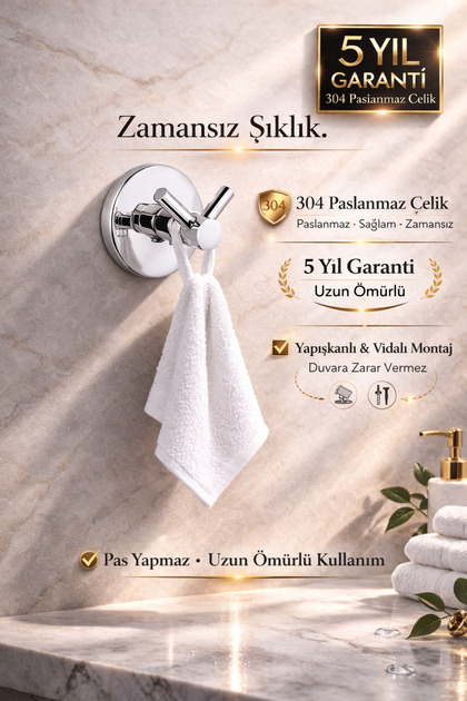 304 Paslanmaz Çelik V Bornoz Havluluk, Askılık – 5 Yıl Garantili – Vidalı Montaj