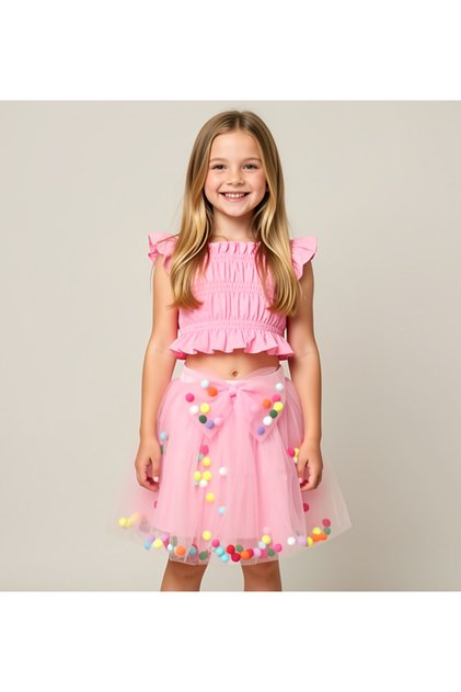 Pompom Bow Tutu Skirt 6638