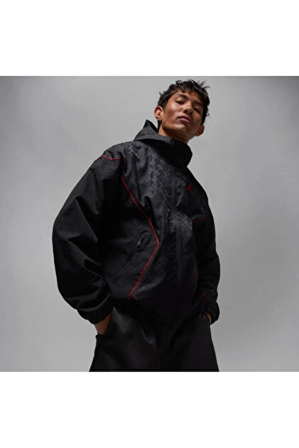 Nike Jordan Brooklyn Men's Hooded Draft Jacket Black/Gym Red