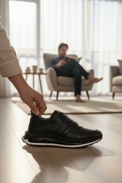 Erkek Hakiki Deri Yüksek Esnek Tabanlı Günlük Spor Ayakkabı Sneaker