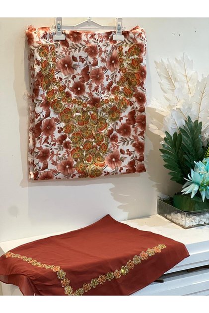 Emirati Silk embroidered fabric with sleeve and chest embroidery, along with a veil.