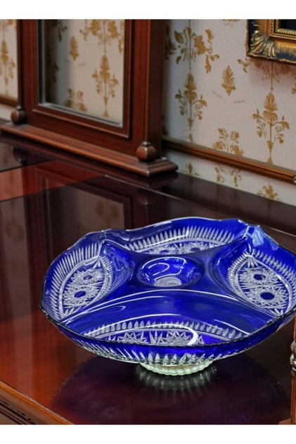 Handcrafted Cut Crystal Presentation Bowl & Snack Bowl & Fruit Bowl with Compartments