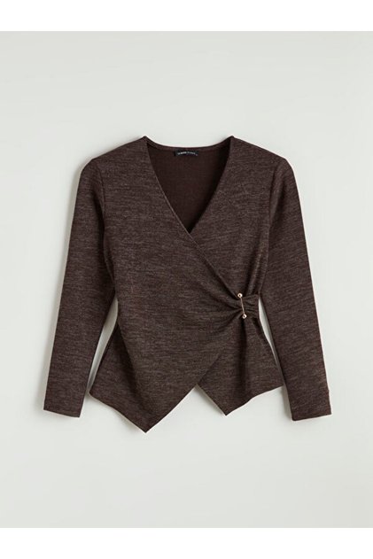 Timeless Clothing & Timeless Choices Double-Breasted Roba Collar Metal Buckle Gathered Blouse