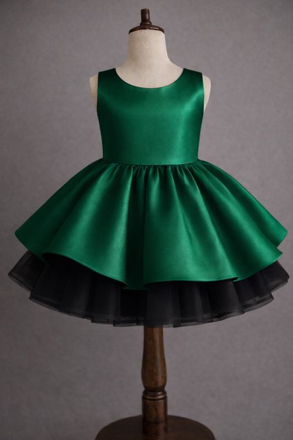 Special Design Emerald Green Color Sleeveless Bow and Tulle Detailed Girl's Evening Dress