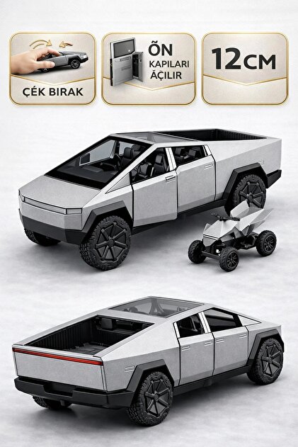 TRUST STORE Die Cast Çek Bırak Metal Tesla Cybertruck ATV'li Model