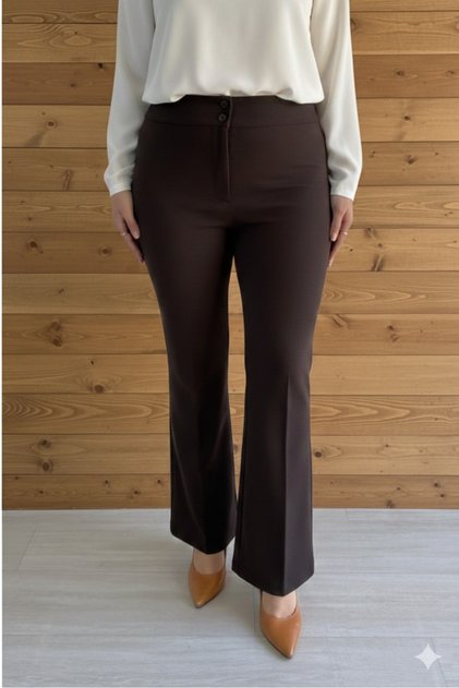 Women's Plus Size Coffee High Waist Double Button Spanish Flare Crepe Woven Stretchy Pants