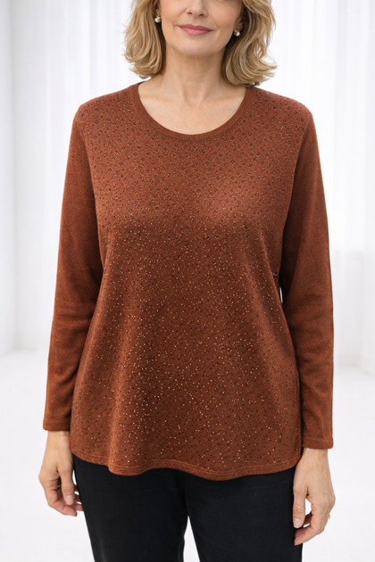 Sarıay Mercerized Patterned Crew Neck Knit Sweater