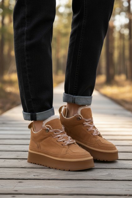 Walyway 2613 Fleece Non-Slip Lace-Up Tan Women's Boots