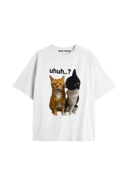 Uhuh Cat...? Vintage Oversized T-Shirt White