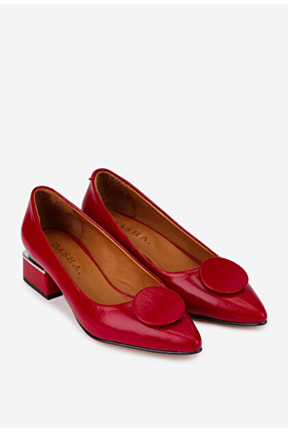 Pantofi dama din piele lacuita rosie cu ornament 41