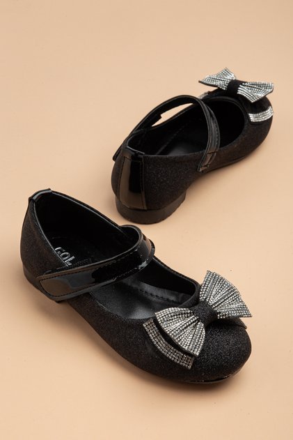 Girl's Ballerina Ballet Shoes with Black Stone Bow and Helmet, Kumsim