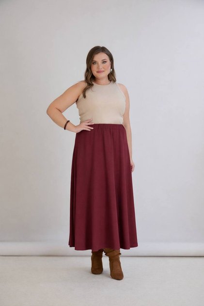 Elegant Solid Color Soft No Show Unlined Comfortable Cut Sports Flared Plus Size Women's Skirt
