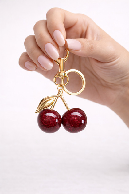 Kadın Kiraz Charm Anahtarlık Gold Metal Çanta Aksesuarı