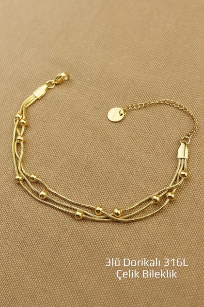 Steel Bracelet - Triple Chain Dorica Beaded Bracelet, Non-Tarnish, Non-Fade 316L Steel Bracelet 18+5cm