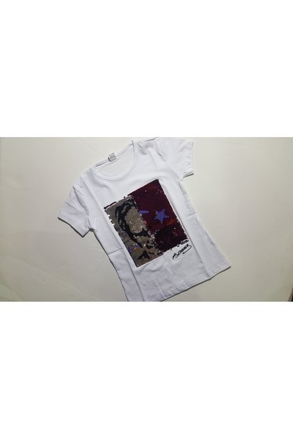 ÇOCUK UNISEX ÇİFT TARAFLI PULLU ATATÜRK T-SHİRT Ü