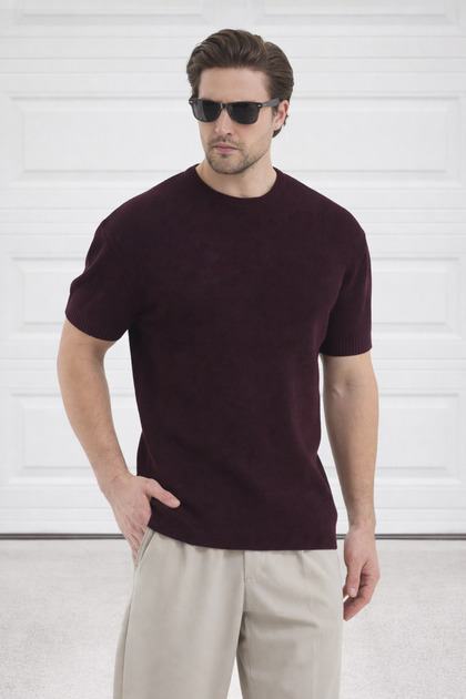 Crew Neck Knitwear Men's Cotton T-Shirt