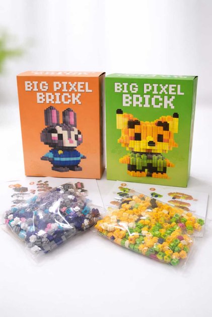 2 li Big Pixel Bricks Mini Blok Oyuncak Seti – Nick ve Judy zootropolis Piksel Blok Figür, Kutulu,